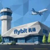 FlyBit 机场航站楼插画，粘土质感风格